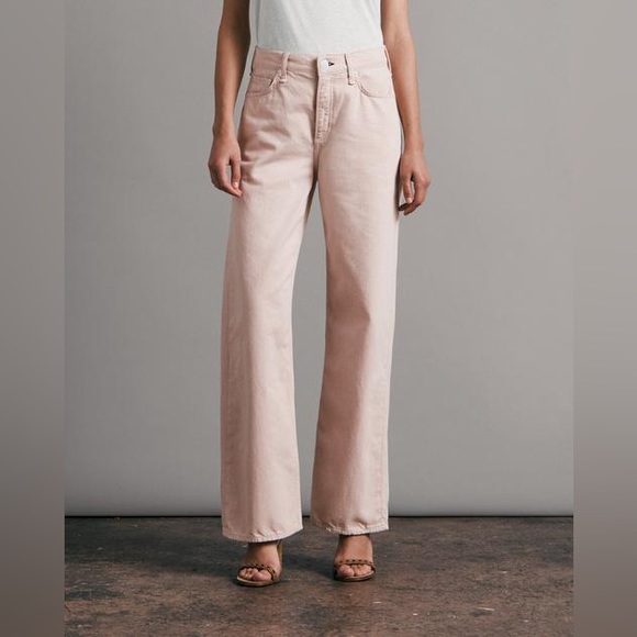 Rag & Bone Women’s Logan Mid-Rise Wide Leg Blush Relaxed Fit Light Pink Jean 24 - Picture 1 of 9